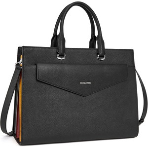 image:imageBOSTANTEN Briefcase for Women Laptop Tote 156 Inch Genuine Leather Handbag Work Bag BeigeCblack