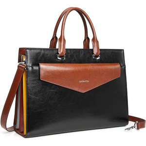 image:imageBOSTANTEN Briefcase for Women Laptop Tote 156 Inch Genuine Leather Handbag Work Bag BeigeDblackbrown