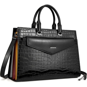 image:imageBOSTANTEN Briefcase for Women Laptop Tote 156 Inch Genuine Leather Handbag Work Bag BeigeFcrocodile Pattern Black