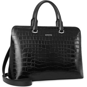 image:imageBOSTANTEN Briefcase for Women Leather 156 inch Laptop Shoulder Bag Office Work Crossbody HandbagEcrocodile Pattern Black