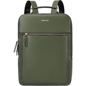 image:imageBOSTANTEN Leather Backpack 156 inch Laptop Bag Travel Casual Computer Backpack College Business Work Shoulder Bags with Trolley Sleeve for Women Men BrownOlive Green