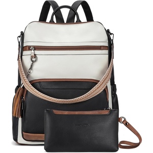 image:imageBOSTANTEN Leather Laptop Backpack for Women Designer Travel Backpack with Laptop Compartment Ladies Computer Shoulder Bags BlackBeigeBrownBlackbeigebrown