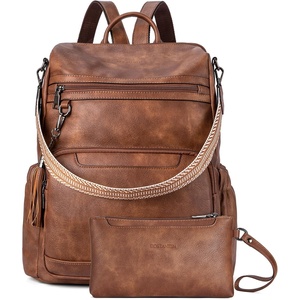 image:imageBOSTANTEN Leather Laptop Backpack for Women Designer Travel Backpack with Laptop Compartment Ladies Computer Shoulder Bags BlackBeigeBrownBrown