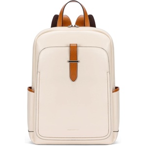 image:imageBOSTANTEN Leather Laptop Backpack for Women156 inch Computer Backpack Purse College Daypack Work Travel Bag BeigeWhiteBeige