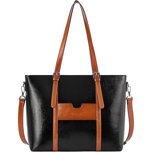 image:imageBOSTANTEN Leather Laptop Bag Work Tote for Women Shoulder Handbag Briefcase 156 inch Satchel Computer BagDblackbrown