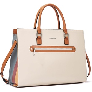 image:imageBOSTANTEN Leather Laptop Briefcase for Women Shoulder Bag 156 Inch Business Computer Work ToteAbeige
