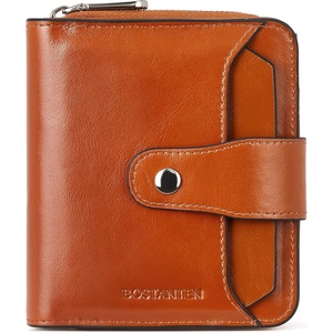 image:imageBOSTANTEN Leather Wallets for Women RFID Blocking Zipper Pocket Small Bifold Wallet Card Case Wine Red3abrownoil Wax