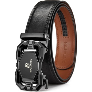 image:imageBOSTANTEN Mens Belt Leather Ratchet Belt For Men Dress and Casual with Adjustable Buckle Trim to Fit003black With Apricot