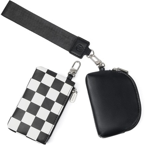 image:imageBOSTANTEN Small Wallet Checkered Wristlet Wallets for Women RFID Detachable Dual Pouch Keychain Wristlet Wallet Cute Coin Purse Black and WhiteABlack and White