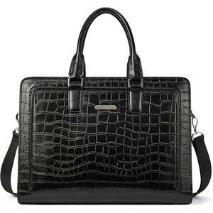 image:imageBOSTANTEN Women Genuine Leather Briefcase Tote Business Vintage Handbag 156 Laptop Shoulder Bag BrownAcrocodile Pattern Black