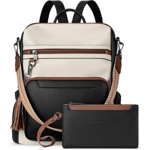 image:imageBOSTANTEN Womens Backpack Purse Leather Travel Backpack Fashion Designer Ladies Shoulder Bags with Wristlet0beigeblackbrown