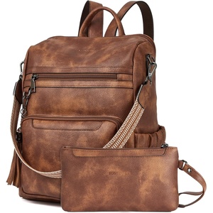 image:imageBOSTANTEN Womens Backpack Purse Leather Travel Backpack Fashion Designer Ladies Shoulder Bags with Wristlet1abrown