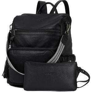 image:imageBOSTANTEN Womens Backpack Purse Leather Travel Backpack Fashion Designer Ladies Shoulder Bags with Wristlet1black