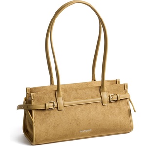 image:imageBOSTANTEN East West Shoulder Bag for Women Suede Designer Purse  Trendy Style Lightweight Smooth Zipper Vintage Look Perfect for Everyday Use and CommutingTan