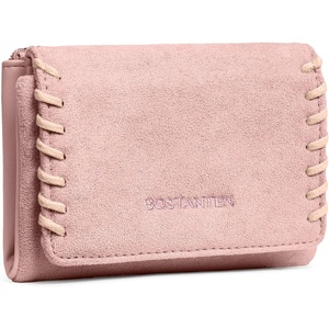 image:imageBOSTANTEN Small Wallet Women RFID Blocking Card Holder with Zipper Pocket  Soft Suede Pebble Leather Trifold ID Window Compact for Small Purse Daily Travel GiftsPink