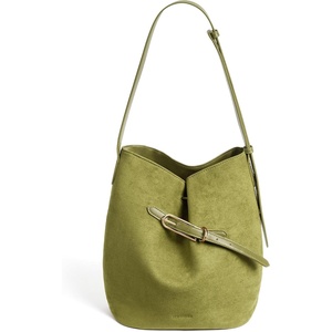 image:imageBOSTANTEN Suede Bucket Bag Soft Shoulder Purse Women Adjustable Strap  Soft suede Slouchy Front belted design Multi carrying style Roomy Lighweight Commute Dating WeekendGreen