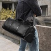 image:imageBOSTANTEN Genuine Leather Duffel Bags for Men Weekender Travel Bag  Large Shoe Compartment Trolley Sleeve Fits Underseat AirlineFriendly Carryon Size Gym Weekend Getaways OvernightLargeBlack