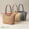image:imageBOSTANTEN Structured Tote Handbag for Women Lightweight Summer Purse  Soft Flyknit or Straw Material Quiet Luxury Cute Design Roomy Reinforced Handle Strap Vacation Travel Commute EverydayFlyknitbeige and Black Striped