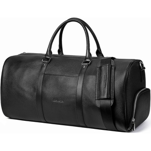 image:imageBOSTANTEN Genuine Leather Duffel Bags for Men Weekender Travel Bag  Large Shoe Compartment Trolley Sleeve Fits Underseat AirlineFriendly Carryon Size Gym Weekend Getaways OvernightLargeBlack