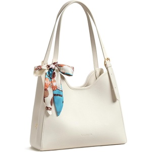 image:imageBOSTANTEN Shoulder Bag for Women 3Compartment Leather Purses and Handbags  Pebbled Leather Adjustable Strap Scarf Included Roomy Office to WeekendBeige