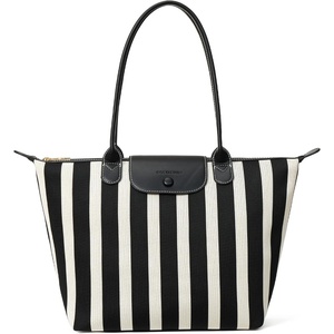 image:imageBOSTANTEN Structured Tote Handbag for Women Lightweight Summer Purse  Soft Flyknit or Straw Material Quiet Luxury Cute Design Roomy Reinforced Handle Strap Vacation Travel Commute EverydayFlyknitbeige and Black Striped