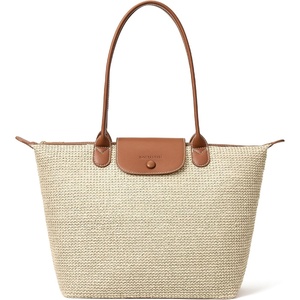 image:imageBOSTANTEN Structured Tote Handbag for Women Lightweight Summer Purse  Soft Flyknit or Straw Material Quiet Luxury Cute Design Roomy Reinforced Handle Strap Vacation Travel Commute EverydayStrawbeige