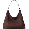 image:imageBOSTANTEN Suede Hobo Bag for Women Slouchy Patchwork Shoulder Handbag Purse  Color Block Stitching Design Lightweight Soft Spacious Fits 13 Laptop Wide Strap Magnetic Snap Outings Work TravelDark Coffee