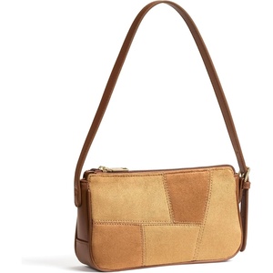 image:imageBOSTANTEN Patchwork Shoulder Bag for Women Y2K Small Purses Handbag  Soft Suede LeatherLightweightVintage StyleSmooth ZipperAdjustable Strapfor Weekends CommutingApricot With Brown