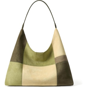 image:imageBOSTANTEN Suede Hobo Bag for Women Slouchy Patchwork Shoulder Handbag Purse  Color Block Stitching Design Lightweight Soft Spacious Fits 13 Laptop Wide Strap Magnetic Snap Outings Work TravelLight  Dark Green
