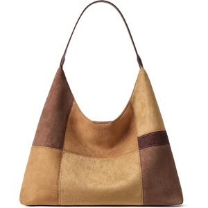 image:imageBOSTANTEN Suede Hobo Bag for Women Slouchy Patchwork Shoulder Handbag Purse  Color Block Stitching Design Lightweight Soft Spacious Fits 13 Laptop Wide Strap Magnetic Snap Outings Work TravelBrown  Coffee