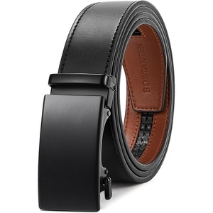 image:imageBOSTANTEN Ratchet Belts for Men Leather Trim to Fit 1 38 Gift Boxed  MicroAdjustable Buckle Smooth Sliding Customizable Fit Holeless Dress and Casual015  Black  Brown