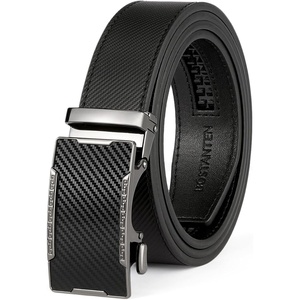 image:imageBOSTANTEN Ratchet Belts for Men Leather Trim to Fit 1 38 Gift Boxed  MicroAdjustable Buckle Smooth Sliding Customizable Fit Holeless Dress and Casual031all Black  Twill