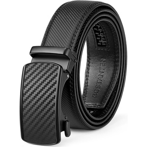 image:imageBOSTANTEN Ratchet Belts for Men Leather Trim to Fit 1 38 Gift Boxed  MicroAdjustable Buckle Smooth Sliding Customizable Fit Holeless Dress and Casual033t Black  Twill