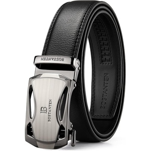 image:imageBOSTANTEN Ratchet Belts for Men Leather Trim to Fit 1 38 Gift Boxed  MicroAdjustable Buckle Smooth Sliding Customizable Fit Holeless Dress and Casual001 Black