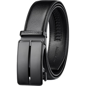 image:imageBOSTANTEN Ratchet Belts for Men Leather Trim to Fit 1 38 Gift Boxed  MicroAdjustable Buckle Smooth Sliding Customizable Fit Holeless Dress and Casual022  Black