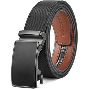image:imageBOSTANTEN Ratchet Belts for Men Leather Trim to Fit 1 38 Gift Boxed  MicroAdjustable Buckle Smooth Sliding Customizable Fit Holeless Dress and Casual011  Black