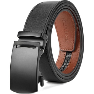 image:imageBOSTANTEN Ratchet Belts for Men Leather Trim to Fit 1 38 Gift Boxed  MicroAdjustable Buckle Smooth Sliding Customizable Fit Holeless Dress and Casual012  Black  Brown