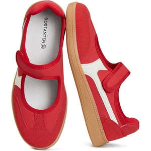 image:imageBOSTANTEN Women Mary Jane Sneakers Retro Ballet Style HookandLoop Strap  Cute Ballerina Style with Suede Round Toe and Adjustable Straps Ultra Flexible and Lightweight Sole Padded Heel CollarRed