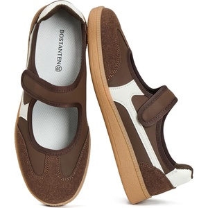 image:imageBOSTANTEN Women Mary Jane Sneakers Retro Ballet Style HookandLoop Strap  Cute Ballerina Style with Suede Round Toe and Adjustable Straps Ultra Flexible and Lightweight Sole Padded Heel CollarCoffee