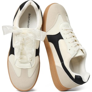image:imageBOSTANTEN Womens Fashion Sneakers Retro LaceUp Casual Shoes with Mesh  Breathable Mesh or Soft Suede Upper Padded Heel Collar Ultra Flexible Sole Cute Contrast Panels Extra Laces IncludedBeige