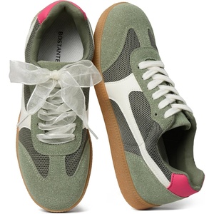 image:imageBOSTANTEN Womens Fashion Sneakers Retro LaceUp Casual Shoes with Mesh  Breathable Mesh or Soft Suede Upper Padded Heel Collar Ultra Flexible Sole Cute Contrast Panels Extra Laces IncludedGreen