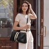 image:imageBOSTANTEN Large Womens Satchel Handbag Colorblock Striped Boston BagBlack With Beige  Vegan Leather