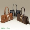 image:imageBOSTANTEN Large Womens Satchel Handbag Colorblock Striped Boston BagBrown With Beige  Vegan Leather