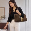 image:imageBOSTANTEN Large Womens Satchel Handbag Colorblock Striped Boston BagCoffee With Khaki  Suede