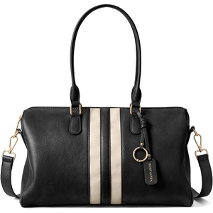image:imageBOSTANTEN Large Womens Satchel Handbag Colorblock Striped Boston BagBlack With Beige  Vegan Leather