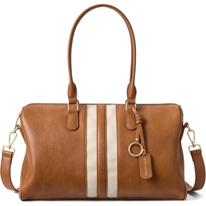 image:imageBOSTANTEN Large Womens Satchel Handbag Colorblock Striped Boston BagBrown With Beige  Vegan Leather