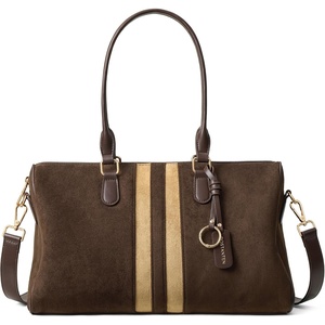image:imageBOSTANTEN Large Womens Satchel Handbag Colorblock Striped Boston BagCoffee With Khaki  Suede