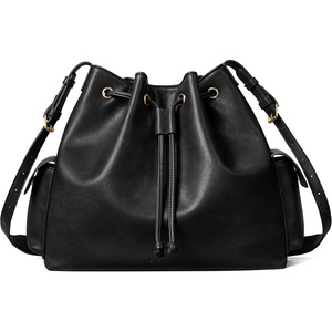 image:imageBOSTANTEN Vegan Leather Bucket Bag Drawstring Crossbody Purse for WomenBlack