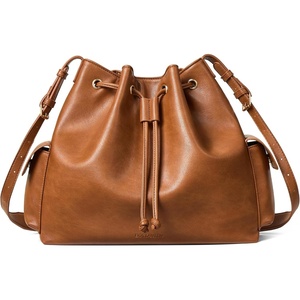 image:imageBOSTANTEN Vegan Leather Bucket Bag Drawstring Crossbody Purse for WomenBrown