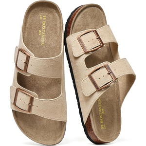 image:imageBOSTANTEN Womens Slide Sandals Comfortable Faux Suede Adjustable StrapsBeige